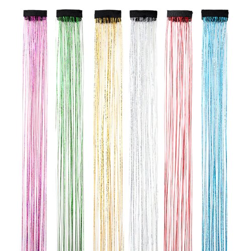 Glitter Mix Colors Hair Extensions Festival Party Highlights Clip in Hair Sparkling Tinsel Hairpieces Straight Hair 24 Inches of Handmade Suitable for DIY Women Kids Girls (mix01)