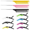 10Packs Rat Tail Combs Hair Clips Set，3Pcs Rat Tail Comb and 7Pcs Alligator Styling Sectioning Clips of Professional Hair Salon Quality(Black/Pink/Yellow)