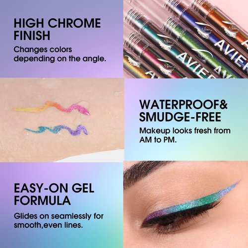 Corlo Glitter Liquid Eyeliner Multichrome Eyeshadow Waterproof Long Wearing, Blue Purple Shifting Colorful Multi-Reflective Eye Shadow Metallic Eyeshadow Glitter Eye Liner Smudge-proof (0-6)
