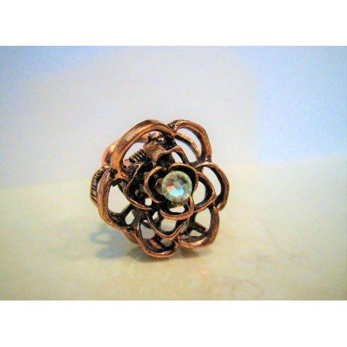Generic Small mini rose gold copper metal flower rose hair claw clip with crystal