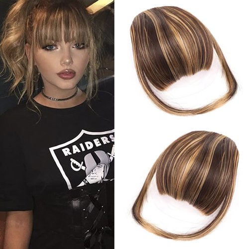 BEIERMU Bangs Hair Clip in Bangs, Hair Extensions Bangs French Bangs Hairpieces Clip on Air Bangs Curved Bangs for Women(Golden Blonde)