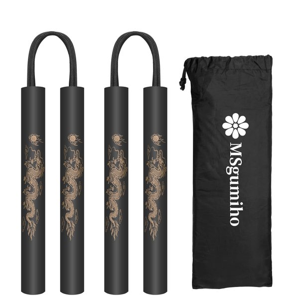 MSGumiho Nunchucks Cord Nunchakus Safe Foam Rubber Training Nunchucks with Cord 2PCS for Kids & Beginners Practice and Training (Black)