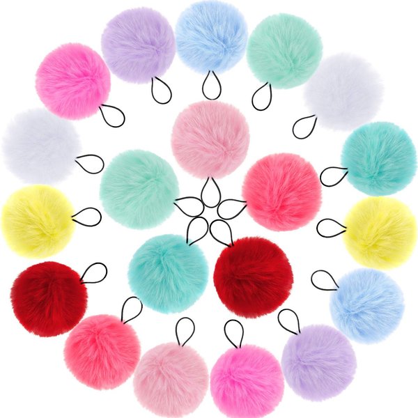 20 Pieces Pom Pom Hair Ties Pompom Ball Elastic Hair Band Fur Ball Fluffy Ponytail Holders for Women Girl Kids Hair Accessories, 10 Colors