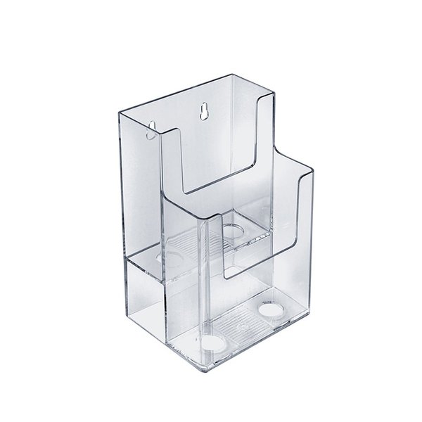 Azar Displays 252032 Clear Two-Tier Tri-Fold Brochure Holder, Acrylic Boxes for Display - Table Menu Holder Stands (4.25” W by 3.75” D by 7” H)-Tabletop Pamphlet Holder - 2-Pack