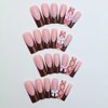 BABALAL French Tip Press on Nails Long Square Fake Nails Brown Nails Press ons 3d Bow Pearl Glue on Nails 24Pcs Glossy Manicure Art Acrylic Nails Squoval Manicure Art False Nails for Women Girls
