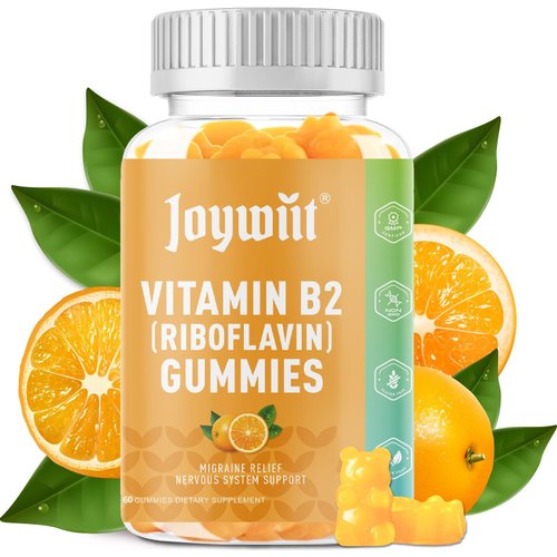 Joywiit Vitamin B2 Gummies | Riboflavin 400mg | B2 Vitamin 400mg Chewable for Adults and Kids, Migraine Relief & Energy and Nervous System Support, Non GMO, Vegan - 60 Counts