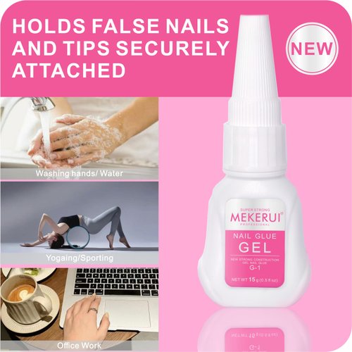 MEKERUI Super Strong Nail Glue Gel (15g) for Press on Nails,Drip and Clog Proof,7S Quickly Dry Without UV Light,Long-Lasting 30+Days,Waterproof Beauty Secret Professional Salon Quality