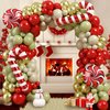 Christmas Balloon Garland Kit, Sage Green Red Gold Christmas Balloon Arch Kit with Cream Balloons Candy Cane Christmas Foil Balloon for Christmas Party Decorations New Year Party Supplies