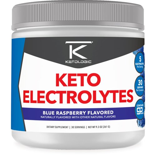 Ketologic Keto Electrolyte Powder (Blue Raspberry) 30 Servings - Sugar-Free Hydration Drink Mix with goBHB Complex