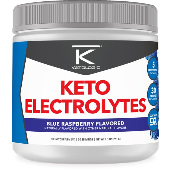 Ketologic Keto Electrolyte Powder (Blue Raspberry) 30 Servings - Sugar-Free Hydration Drink Mix with goBHB Complex