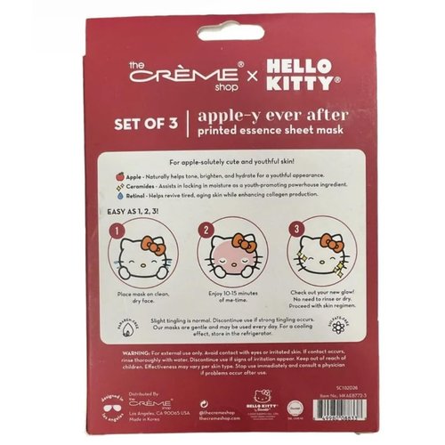 The Creme Shop X Hello Kitty Apple-Y Ever After Printed Essence Sheet Mask, Apple-Ceramides-Retinol, 1 Count (Pack of 1)