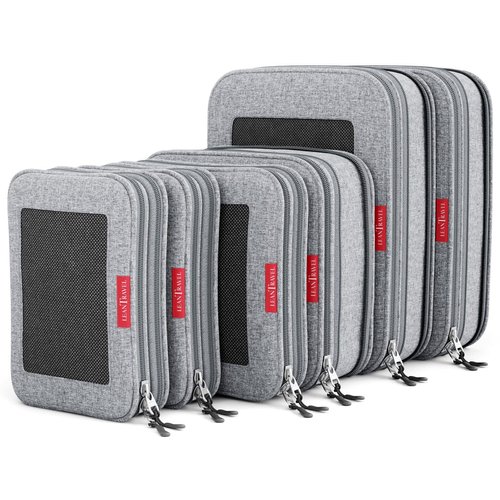LeanTravel Compression Packing Cubes for Travel Organizers with Double Zipper (6-Pack (2L+2M+2S), Grey)