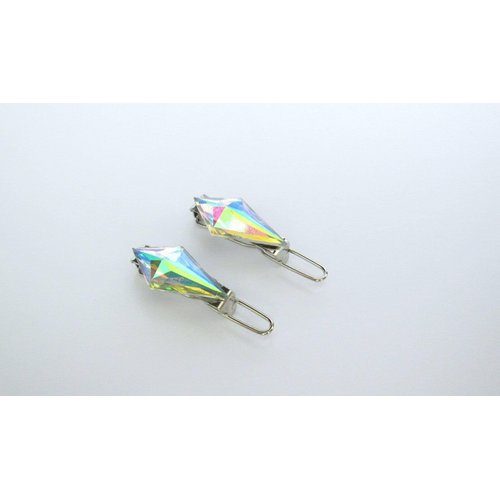 Generic 2 small crystal ab rhombus rhinestone hair clip barrettes fine hair