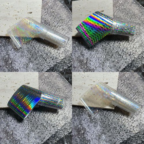 SILPECWEE 4 Boxes Aurora Nail Foil Clear Laser Snake Print Heart Nail Transfer Foil Starry Sky Glass Nail Art Foil Stickers Holographic Film Manicure Design for DIY Nails Decoration