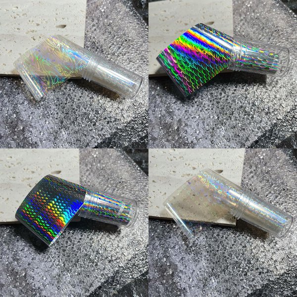 SILPECWEE 4 Boxes Aurora Nail Foil Clear Laser Snake Print Heart Nail Transfer Foil Starry Sky Glass Nail Art Foil Stickers Holographic Film Manicure Design for DIY Nails Decoration
