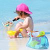 PLACHIDAY Beach Toy Mesh Beach Bag, Kids Beach Sand Toy Seashell Bag with Adjustable Shoulder Straps, Kids Shells Bags for Picking Up Shells Beach Sand Toys for Boys and Girls (Blue)