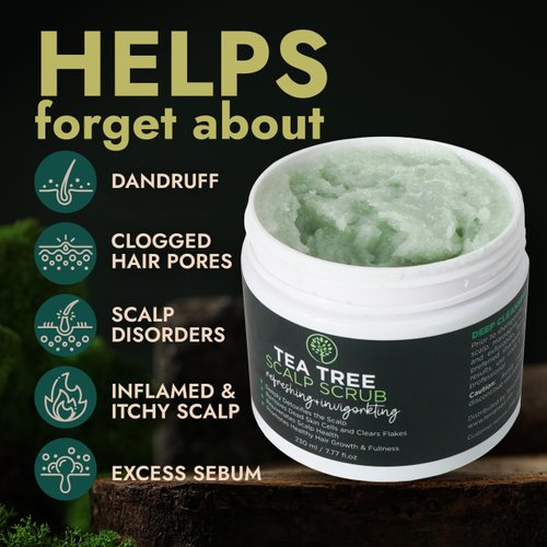 Tea Tree Scalp Scrub - Best Itchy Scalp Treatment with Tea Tree Oil, Quartz Powder, Sea Salt for Dry, Itchy Scalp Relief & Hair Growth - Anti-Fungal Scalp Treatment & Dandruff Scrubber