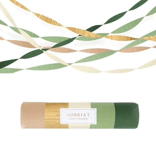 AOBKIAT Wedding Party Decorations, 5 Rolls Olive Green Khaki Crepe Paper Streamers for Green Boho Wedding, Birthday, Bridal/Baby Shower