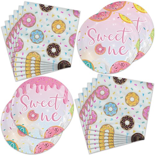 40 Pcs Donut Party Supplies, Donut Plates and Napkins, Donut Party Plates , Napkins for Sweet One Birthday Party Baby Shower Donut Party Decorations
