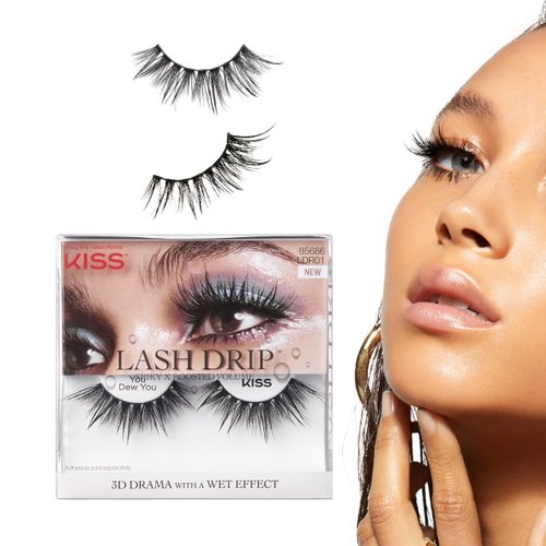 KISS Lash Drip False Eyelashes, Spiky X Boosted Volume, Unique Wet Look Hydrated Effect, Multi-Length Rewearable Fake Eyelashes, Wispy Crisscross Lash Pattern, Style ‘You Dew You’, 1 Pair