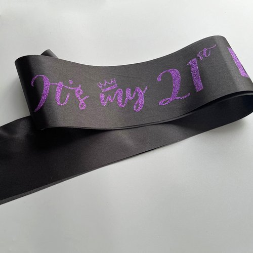 It’s My 21st Birthday Sash,21st Birthday Sash,Glitter Letter 21st Birthday Sash for Girls,Happy 21st Birthday Party Decorations,Black and Purple
