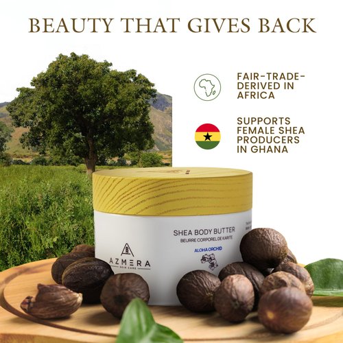 AZMERA Shea Body Butter for Women & Men – Fair-Trade, Organic Shea Butter & Pure Argan Oil Rich in Antioxidants & Vitamin E – Vegan, Raw Shea Butter from Africa Skin Care, Aloha Orchid, 8.82Oz