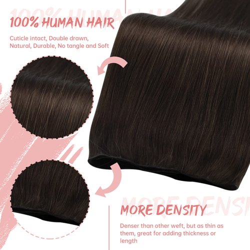 Fshine Real Human Hair Sew in Hair Genius Weft for Women Darkest Brown 20 Inch 60g Remy Human Hair Extensions Human Hair Bundle Natural Straight Long Hair Weave One Piece Hair Genius Weft