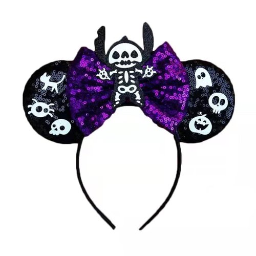 JUTTIRA Halloween Mouse Ears Hair Band Bow Headbands Halloween Headwear, Bats Hair Hoop Princess Head Bopper Cosplay Costume Tiara (Black Purple)