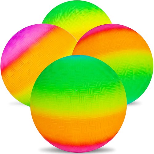 Visen 4Pcs Rainbow Playground Balls for Kids&Adults with 1 Hand Pump,8.5Inch Colorful Rubber Bouncy Balls,Inflatable Multi Colors Kick Balls Handball,Durable Indoor&Outdoor Play Toys (Orange)