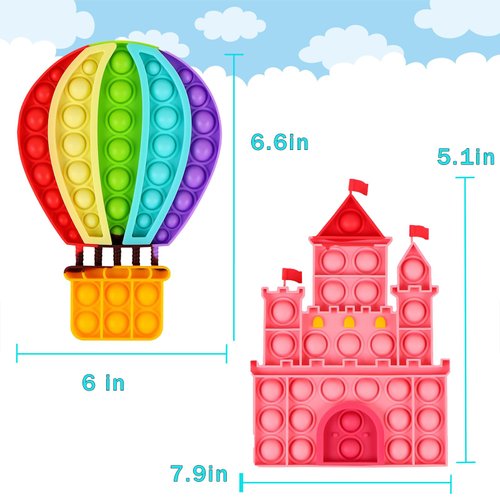 2 Packs Fidget Toys for Kids Girls, Push Bubble Sensory Toy Castle Balloon Silicone Squeeze Toy for Autism Anxiety Stress Relief Adults Travel Office Fidgets Toddlers Classroom Prize Birthday Gifts