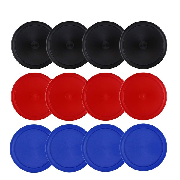 Kasteco 12 Pack 2.5 Inch Air Hockey Pucks for Small Size Table (Red Blue Black, 64x4 mm)