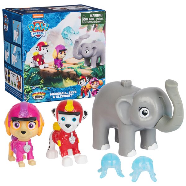 Paw Patrol: Jungle Pups Marshall, Skye & Elephant Action Figures with Projectile Launcher, Kids Toys for Boys and Girls Ages 3 and Up