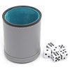 Dice Felt Lined PU Leather Dice Cup with 6 Dice, Felt Lined Interior Quiet Shaker for Yahtzee Game (Gray)