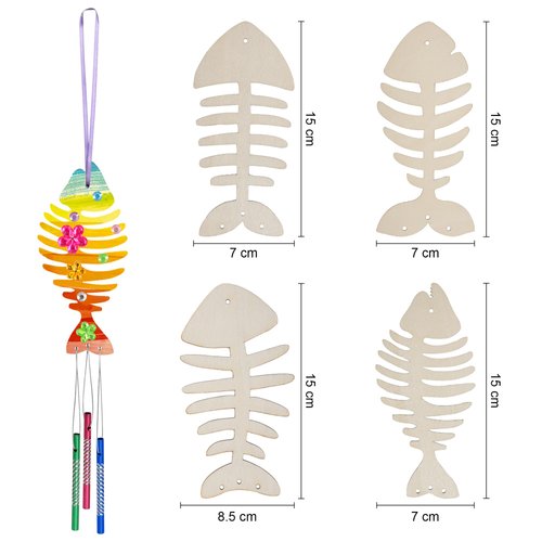 Hmxpls 12 Pack Wooden Fish Bone Wind Chime Craft Kit for Kids & Adults - DIY Coloring & Decorative Ornaments for Craft Activities Party Supplies