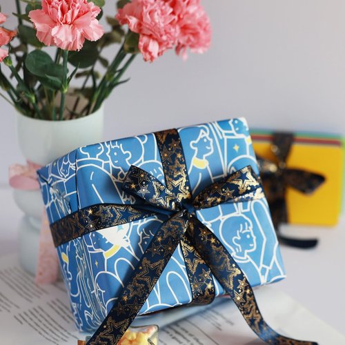 Navy Blue Ribbon with Gold Star Navy Silk Ribbon Navy Blue Satin Ribbon,10 Yards 7/8（22mm) for Gift Wrapping Craft Packing, DIY Craft, Wedding Party Bows Bouquet,Valentine's Day Supplies