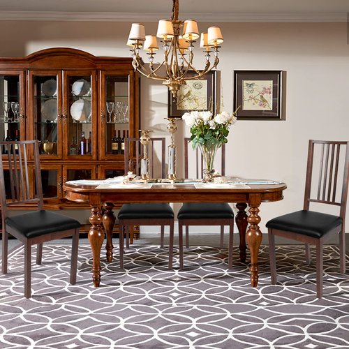 SearchI Waterproof PU Leather Seat Covers for Dining Chairs, 4 Pack Stretchable Dining Room Chair Seat Covers, Kitchen Chair Seat Covers Protectors (Black)