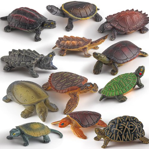 Fantarea Tortoise Wild Animal Model Figure Playsets 12 PCS Realistic Snapping Turtle Grass Turtle Like Water Turtle Figurines Ornament Education Cognitive Toy for Boys Girls Kids