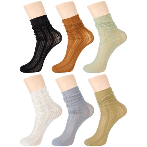 Bencailor 6 Pairs Women Lace Socks Mesh Sheer Ankle Socks Through Transparent Tulle High Sock Decorated Slouch Dress Socks (Multicolor,Lace)