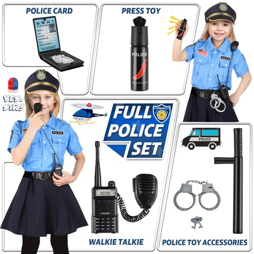 Loscola Police Officer Costume for Kids, Girls Police Costume for Kids, Halloween Costumes for Girls Kids 3-12, Cop Police Uniform for Girls, Police Outfit for Party Dress Up