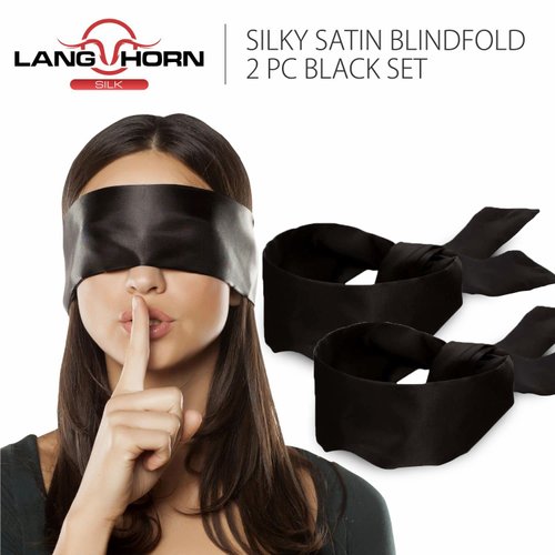 2 pcs Silk Satin Blindfold Eye Mask Sleep Mask Soft Satin Eye Cover Silk Sleeping mask Valentine Gift 155cm / 62” (2 Pc Black)