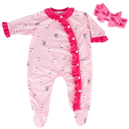 Aori Reborn Baby Dolls Clothes 22 Inch 4 Pcs Pink Onesie and Headband Set for 20-22 Inch Realistic Reborn Girl Doll