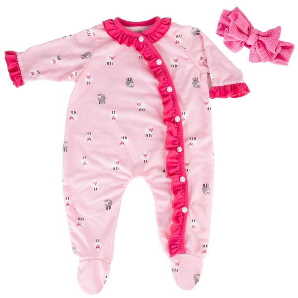 Aori Reborn Baby Dolls Clothes 22 Inch 4 Pcs Pink Onesie and Headband Set for 20-22 Inch Realistic Reborn Girl Doll