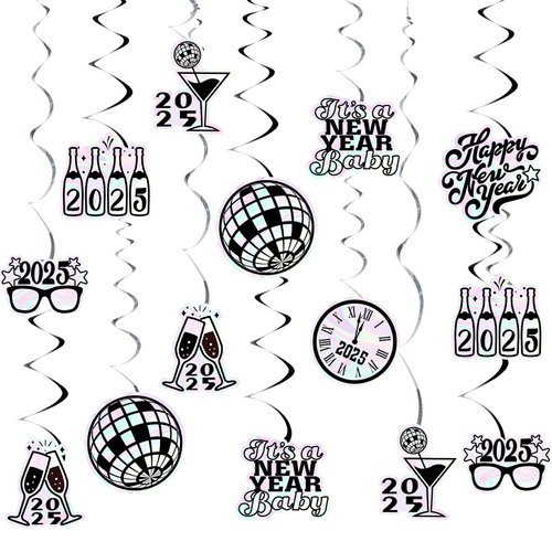 Poen 32 Sets 2025 New Years Eve Party Decorations Disco Happy New Year Party Hanging Swirl Irides...