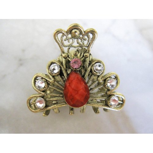 Generic small antique bronze metal jeweled hair claw clips steampunk hair clip with (Primary color: Pink), 1 Count (Pack of 1)