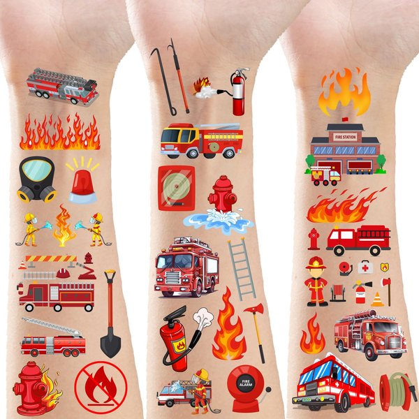 ATSMOICY 360 Fire Truck Party Temporary Tattoos stickers Firefighter Party Fireman Birthday Baby Party Favors Decorations Tattoo