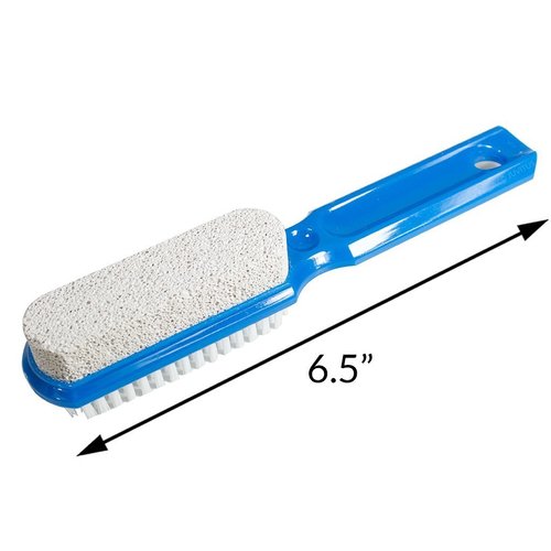 Two Sided Foot Scrubber with Handle: Pumice Stone Smoother & Bristle Brush Foot Exfoliator (Blue)