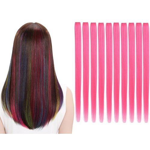 LiaSun 10Pcs/set Multi-Colors Straight Highlight Clip in Hair Extensions 20 Inch Colored Party Hair Pieces (Pink)