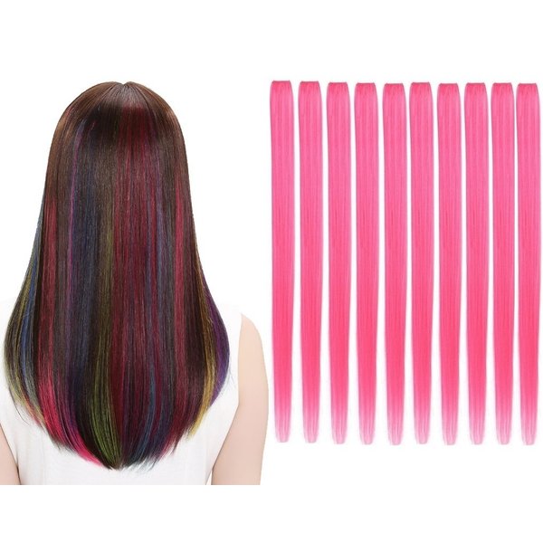 LiaSun 10Pcs/set Multi-Colors Straight Highlight Clip in Hair Extensions 20 Inch Colored Party Hair Pieces (Pink)