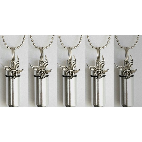 Beautiful Set of Five Silver Eagle Cremation URN Keepsakes with - Includes 5 Velvet Pouches, 5 Ball-Chain Necklaces & Fill Kit - Made in The USA