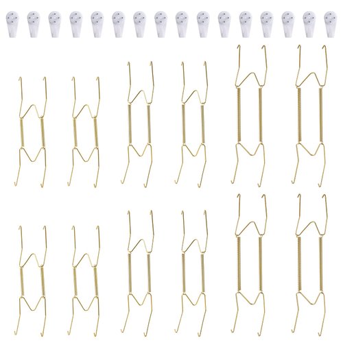 Fasunry 12 Pack Plate Hangers, 8 10 12 Inch Wall Plate Hangers and 16 Pack Wall Hooks, Compatible 7.5 to 12.5 Inch Decorative Plates, Antique China, Antique Plates and Arts